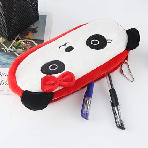 HSYHERE Creative Cute Lovely Funny Happy Animals Bear Frog Face Fruit Strawberry Watermelon Soft Stuffed Surface Clothes Zipper Pencil Box Pencil Case Pencil Holder Pouch Pen Bag - Red Ladybug thumbnail 4