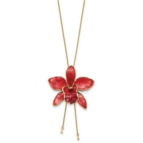 Auriga Fine Jewelry 24K Gold-trim Lacquer Dipped Multi-Color Real Cattleya Orchid Slip-on Adjustable Gold-tone Necklace thumbnail 2