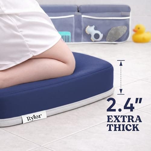 Rylor Premium Baby Bath Kneeler Mat & Elbow Rest Pad Set – Comfortable Bath Kneeler and Elbow Kneeling Rest Pad for Parents, Extra Long 26'', 2.4'' Thick, Non-Slip Support for Easy Bath Time (Blue) thumbnail 3