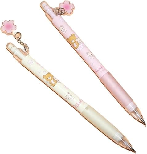 2pcs Cute Mechanical Pencil Press Pen 0.5/0.7mm Kawaii Sakura 2B Automatic Pencils Cartoon Bear Writing Tool Stationery Office School Office Supply Student Stationery Gift - Image 1