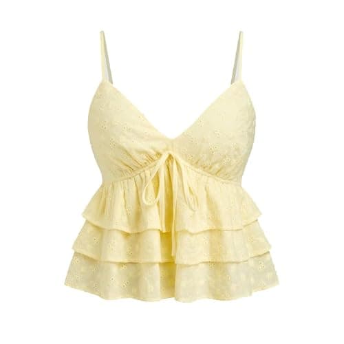 Women Floral Babydoll Tank Top Teen Girl Fairy Ruffle Cami Spaghetti Strap V Neck Boho Crop Top thumbnail 4