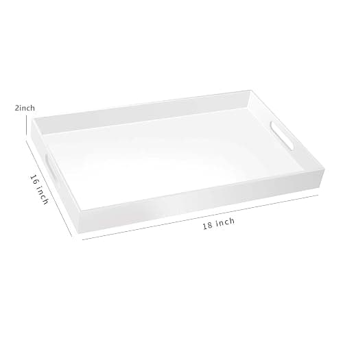 18×16 Inch Glossy White Acrylic Serving Tray with Handles Extra Large Ottoman Tray Decorative Tray Spill-Proof Coffee Table Space Saver Oversize Counter top Organizer Platter with Safe Edge thumbnail 3