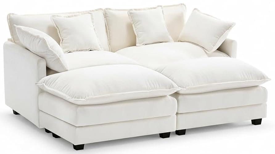 77.6" Modular Sectional Sofa,Loveseat Couch for Living Room, Modern Deep Seat Sofa 2 Seater Chenille Fabric Comfy Cloud Couches with Throw Pillows & Ottoman for Apartment,Small Spaces - Image 1