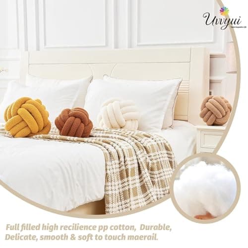 Uvvyui Knot Pillow Ball, Soft Home Decorative Round Throw Pillow, Handmade Knotted Plush Pillow, Round Boucle Pillow Cushion (8.6 Inches Ivory) thumbnail 3