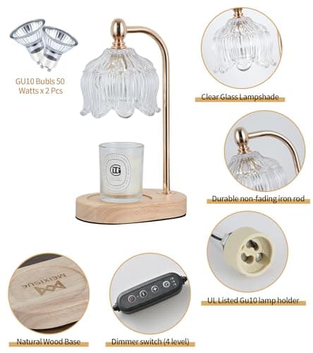 MEIXISUE Candle Warmer Lamp with Timer and Dimmer,Electric Gold Light Gifts for Women Melt Wax Warmer Lamp with 2 Bulbs for Candle Jars House Warming New Home Decor Bedroom thumbnail 6