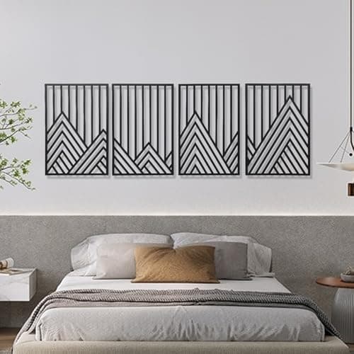 AMAATE Black Metal Wall Art, 4 Pieces Minimalist Geometric Mountain Line Art Sculpture, Hollowed Out Abstract Modern Metal Hanging Decor for Living Room Bedroom Office 14.6" X 22.5" in thumbnail 6
