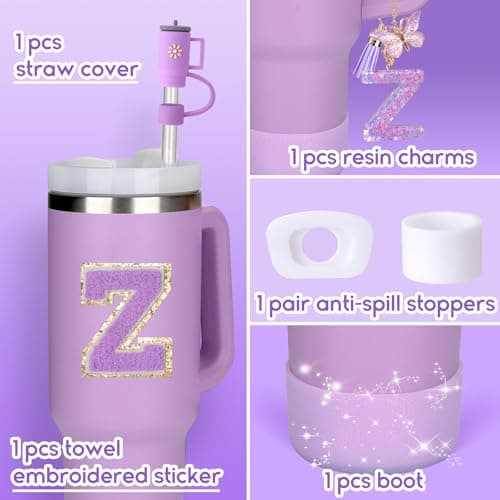 Mity rain 6PCS Cup Accessories Set for Stanley Cup 30oz 40oz tumbler with handle, Including Silicone Straw Topper Cover Cap and Boot, Spill Proof Stopper, Handle Charm, Initials Sticker (Letter Z) thumbnail 3