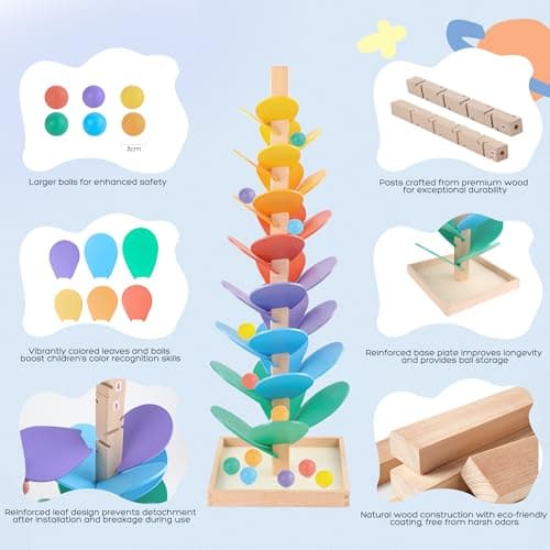 Wooden Marble Run Music Tree Marble Run Learning Game Montessori Wooden Color Sorting Toy Birthday Gift for Boys and Girls Ages 3-8 thumbnail 4