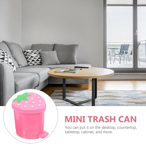 Garneck Mini Strawberry Desktop Trash can with Lid 4.13X3.54In Cute Pink Garbage Bin for Home Office Bedroom Storage and Wastepaper Organizer thumbnail 4