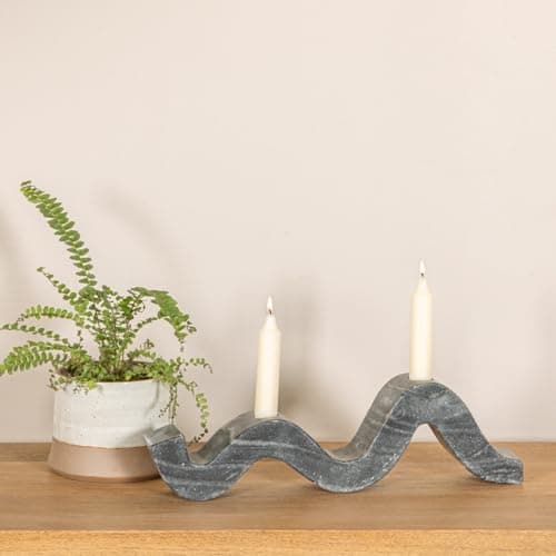 Bloomingville Marble Wave Double Taper Candle Holder, Grey thumbnail 9
