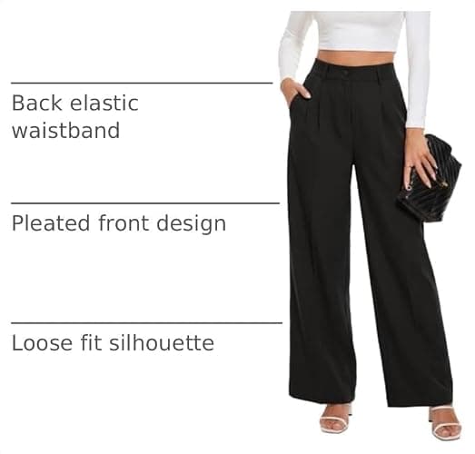 KICZOY Womens High Waist Wide Leg Dress Pants Loose Fit Back Elastic Waist Pleated Front Trousers for Work Casual thumbnail 4
