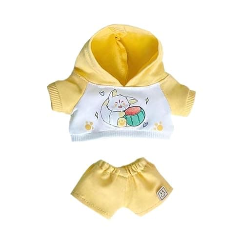 niannyyhouse 20cm Plush Doll Clothes Fox Panda Puppy Hoodie Pants 8in Doll Accessories (Yellow) - Image 1