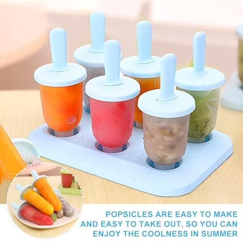Popsicle Molds with Reusable Sticks, Ice Cream Popsicle Molds, 6-Cavity Ice Pops Maker, Easy to Use and Reusable (Blue-Small) thumbnail 5