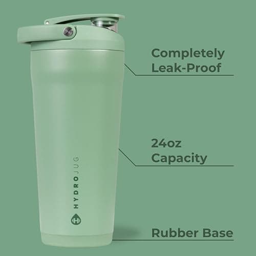 HydroJug 24 oz New Stainless Steel Shaker – Insulated, Leakproof, BPA-Free with Silent Mixing Grate – No Clumps, No Noise – Premium Shaker for Fitness, Sports & Everyday Use, Sage thumbnail 6