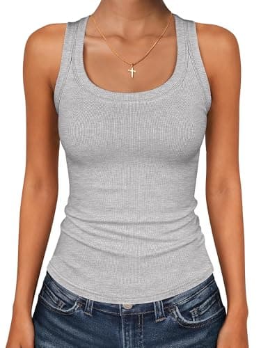 ANRABESS Womens Sleeveless Square Neck Tank Tops Summer Racerback Workout Top Ribbed Knit Slim Fit Basic 2026 Casual Clothes Bright Grey Large - Image 1
