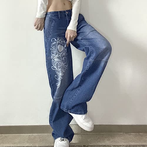 Women's Baggy Denim Pants High Waisted Y2K Wide Leg Oversized Plus Size Boyfriend Cargo Jeans Streetwear Trousers thumbnail 4