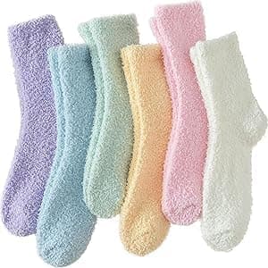 Tofox 6 Pairs Fuzzy Socks For Women Soft Home Slipper Socks Fluffy Sleeping Socks don't Shed Lint - Image 1