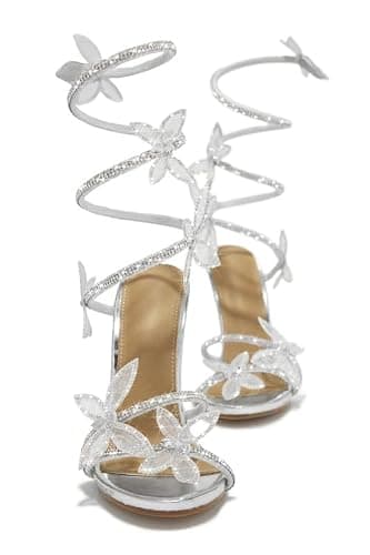 sexytag Diamante Heels Butterfly Wrap Around Strap Fantasy Rhinestone Sparkly Stiletto Heel Sandals thumbnail 5
