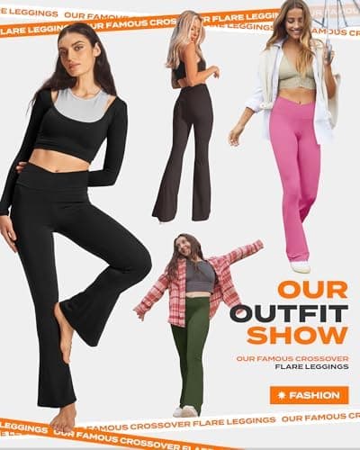 TNNZEET Black Flare Leggings for Women, Crossover Yoga Pants with Pockets Bootcut Flared Leggings thumbnail 4