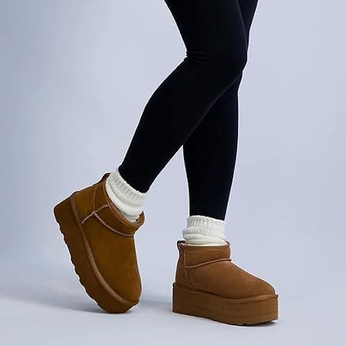 CUSHIONAIRE Hippy Women’s Platform Ankle Boots – Genuine Suede, Faux Fur Lining, Cozy Winter Slip-On Design, Comfortable Footwear with Wide Widths Available thumbnail 2
