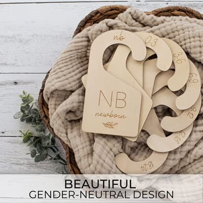 Beautiful Wooden Baby Closet Dividers Set of 7 - Double-Sided Organizer for Newborn to 24 Months Size Clothes - Adorable Nursery Decor Hanger Dividers Easily Organize Your Little Girls or Boys Room thumbnail 3
