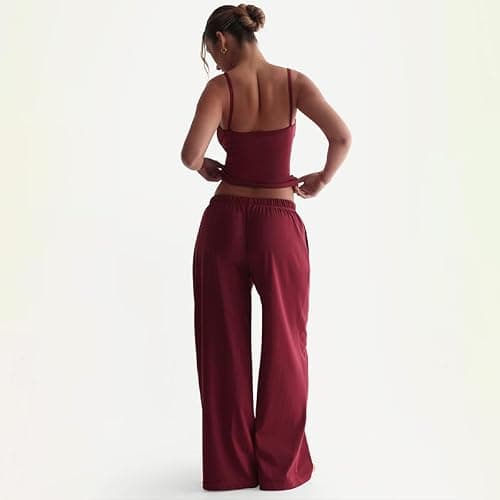 ksotutm Womens Workout Lounge Sets Tank Top Match Wide Leg Pants Two Piece Sets for Summer Going Out thumbnail 3