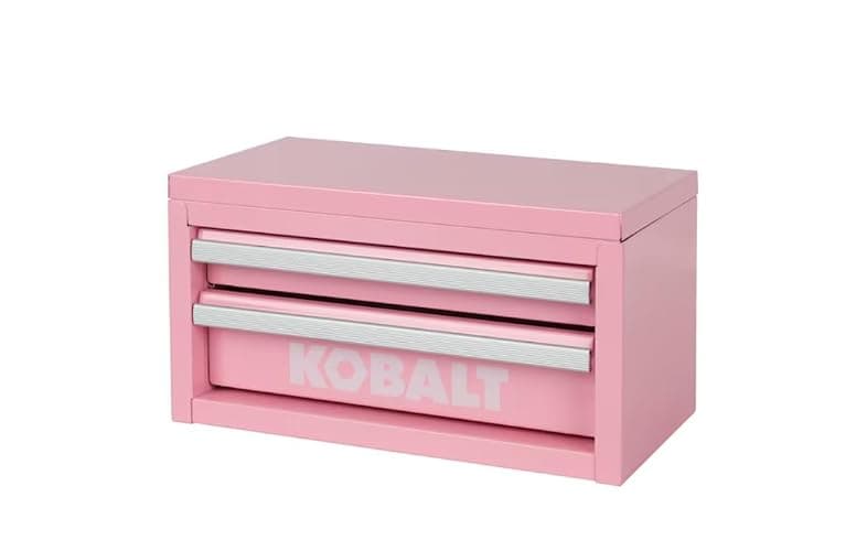 Mini 2-Drawer Steel Tool Box, Pink, Portable Storage with Magnetic Locking, Aluminum Trim - Image 1