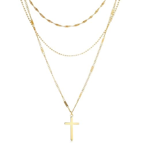 ZOFnic Cross Layered Choker Necklace for Women 18K Gold Plated Double Chain with Stack Jewelry Gift for Mom Daughter Friend Initial Charm Necklace for Birthday Anniversary - Image 1