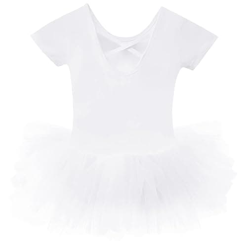 Bezioner Girls Cotton Ballet Dance Dress Cute Tutu Skirted Leotard Short Sleeve thumbnail 5