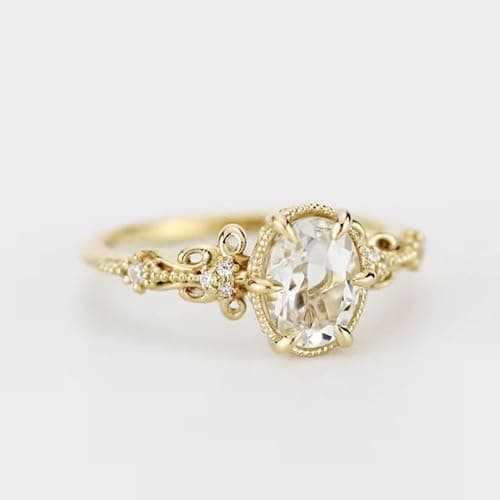 SilverQ 1.50 Ct Oval Cut Diamond Vintage Art Deco Engagement Ring for Women 14K Yellow Gold Plated Filigree Milgrain Edwardian Style Ring 925 Sterling Silver Handmade Artistic Jewelry thumbnail 2