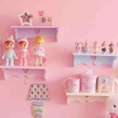 PEXIZUAN Kawaii Wood Floating Shelf Kawaii Wall Decor Kawaii Room Decor Kawaii Love Pink Room Decor (Pink) thumbnail 7