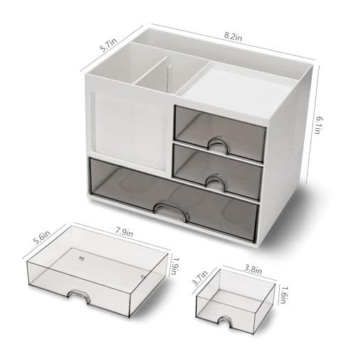 QIYVLOS Desk Organizer with 3 Drawer, Multi-Functional Pencil Pen Holder for Desk, Desk Organizers and Storage with 8 Compartments, Desktop Organizer for Office Home Art Supplies (White) thumbnail 6