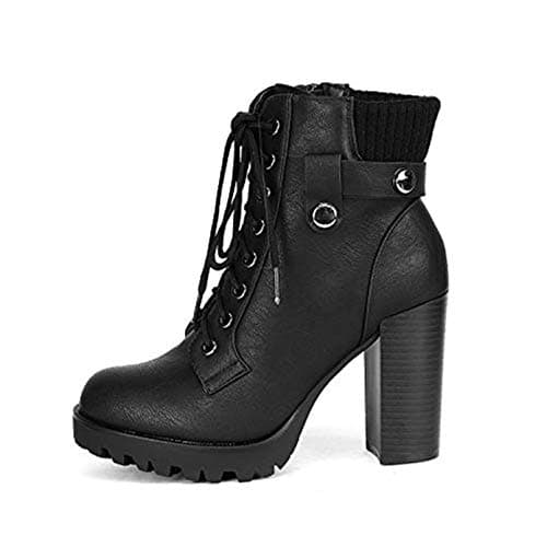 DREAM PAIRS Women's Lace up Combat Ankle Boots High Chunky Heel Fashion Heeled Booties Shoes thumbnail 4