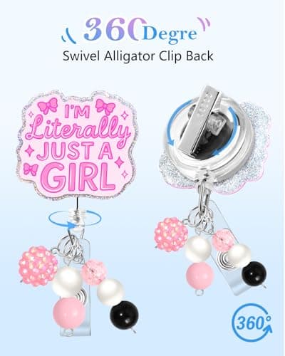Besoar Nurse Badge Reel Retractable - Cute Im Just a Girl Badge Reel Nursing, Beadable Badge Holder with Alligator Clip, Office Medical Worker Pediatric Student Nurse ID Badge Clip Accessories Gifts thumbnail 4
