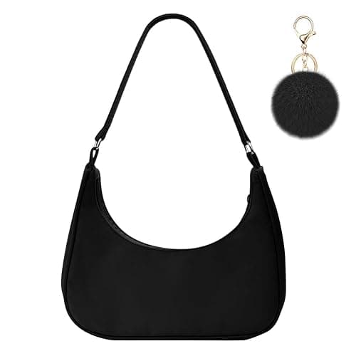 Aucuu Umhängetasche Damen Handtasche, Nylon Retro Achsel Tasche mit Pom-Pom-Schlüsselanhänger, Y2k Fashion Unterarmtasche mit Reißverschluss-Geschenk für Weihnachten und Geburtstag - Image 1