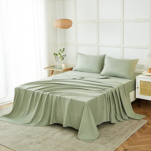 ILAVANDE Sage Queen Sheets Set 4 Piece, Hotel Luxury Super Soft 1800 Series Microfiber Queen Bed Sheets Set-Wrinkle Free & Breathable-14" Deep Pocket Sage Green Sheets(Queen,Sage Green) - Sage Green - Queen thumbnail 6