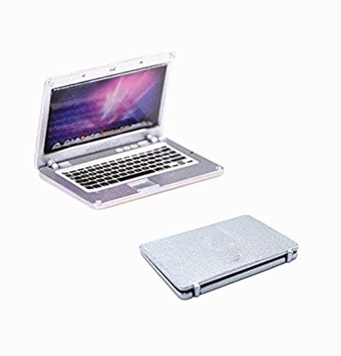 EatingBiting 2 Pack 1:12 mini House Miniature Home Living Room Mini Laptops Notebook Computers Screen Mini Laptop Miniature Scene Model Scale Accessories Black + Silver thumbnail 4