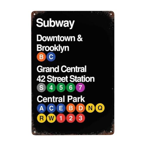 WEWLYXGS Metal Tin Sign 8x12 In Vintage New York City Subway Downtown & Brooklyn Grand Central 42 Street Station Park, Wall Decor NYC Railway Poster Art for Home Living Room Garden, 12x8 Inch - Image 1