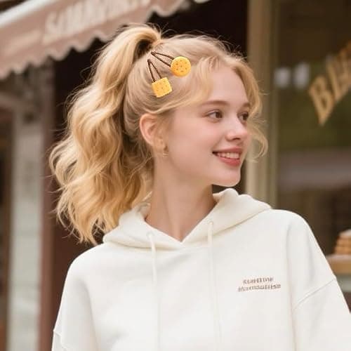 8 Pcs Novelty Biscuit Snap Clips Cute Food Hair Clips Fun Cookie Hairpins Baking Barrettes Funky Cartoon Hair Accessories for Back to School, Cosplay, Birthday & Costume thumbnail 6