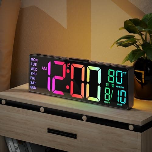 JALL 10.5'' Large Digital Alarm Clock with 8 RGB Colors, Date, Month, Temperature LED, Auto DST, Digital Clock Large Display for Classroom, Office, Bedroom, Back-to-School Gift for Students, Teachers - Image 1