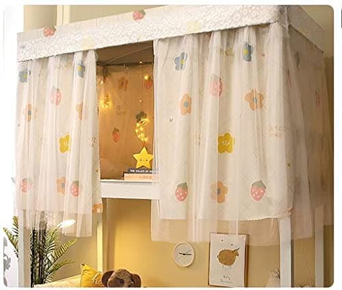 Navhao 2 Panels,Bottom Bunk Bed Curtains Cloth Breathable Bed Canopy Students Curtain Shading Nets for Single Bed - 45.3*78.7in - 2panels,flowers Lattice & Yarn thumbnail 4
