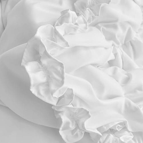 Girls Lace Bedding, Queen Comforter Cover Set, Chic Ruffled Duvet Cover with 2 Layers Ruffle,Princess Style 1 Duvet Cover with 2 Pillowcases, No Comforter-White,Queen Size thumbnail 8