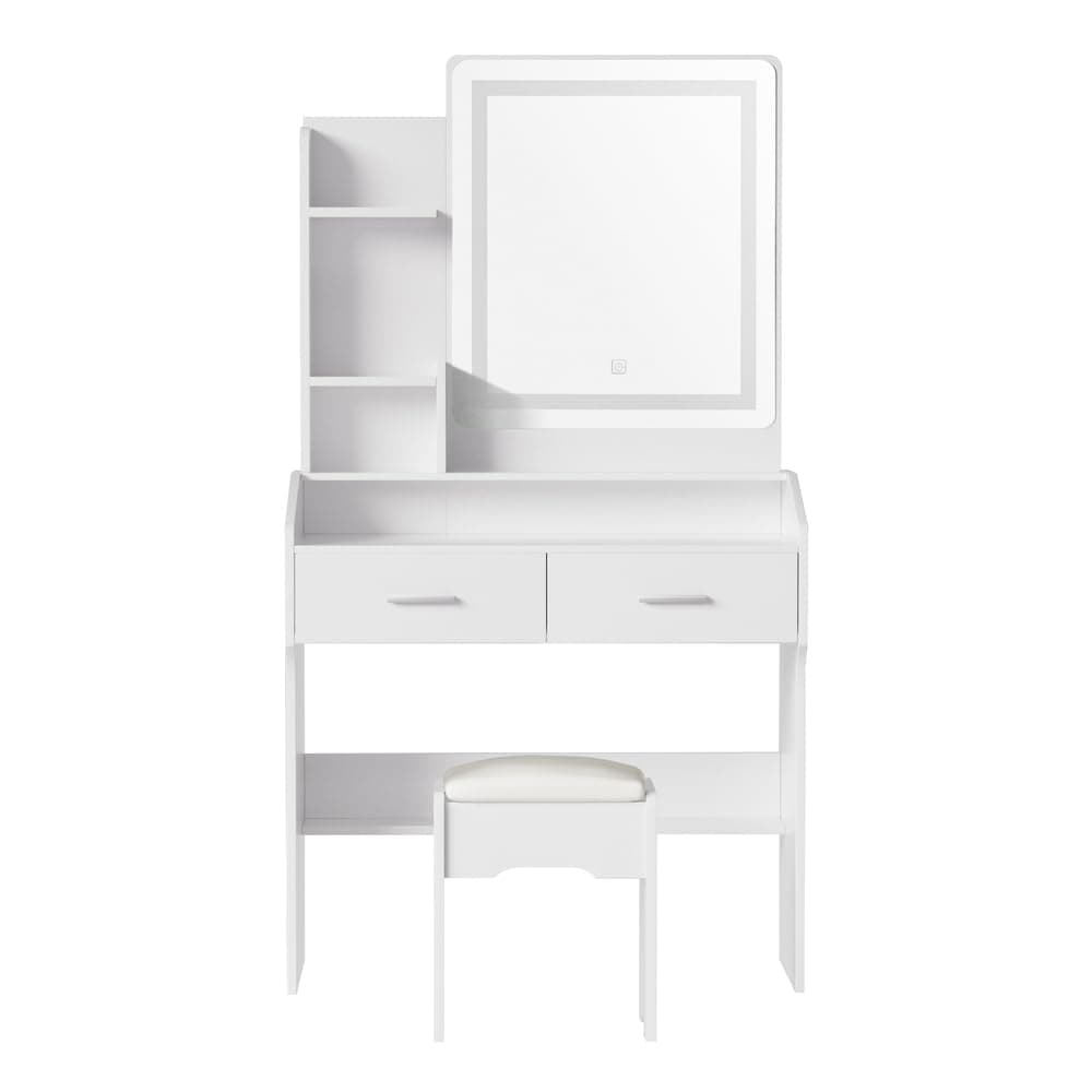 Artiss Dressing Table, LED Mirror Makeup Stool Set Wooden Vanity Desk Chair, Home Bedroom Furniture Girls Kids Women Organisers, Drawers Shelves Wide Tabletop White thumbnail 7