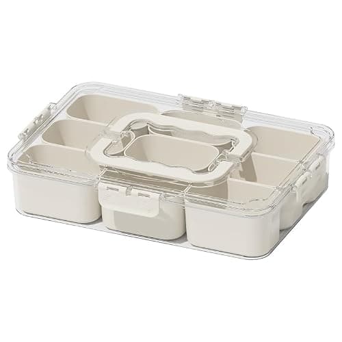 9-Pack Divided Serving Tray with Lid & Handle - Portable Snackle Box Charcuterie Container for Snack Platters - 9 Compartments Snack Boxs for Candy, Fruits, Nuts - Perfect for Party, Entertaining thumbnail 4