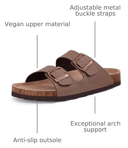 ODOLY Unisex Comfortable Cork Footbed Slide Sandals with Arch Support | Adjustable Buckle, Lightweight Summer Sandals for Travel and Everyday Wear thumbnail 3