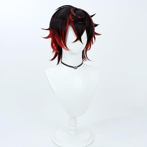 TEDPRBGE Short Black Mix Red Wig Short Straight Wigs Layered Wig with Bangs Heat Resistant Role Play Cosplay Show Wigs (Black Red) thumbnail 3