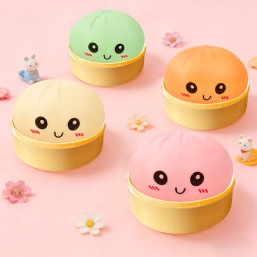 4 Pack Dumpling Squishies, Colorful Dumplings Stress Balls Fidget with Mystery Box Easter Basket Stuffers Stocking Stuffers with Food Steamer Stretchy thumbnail 2