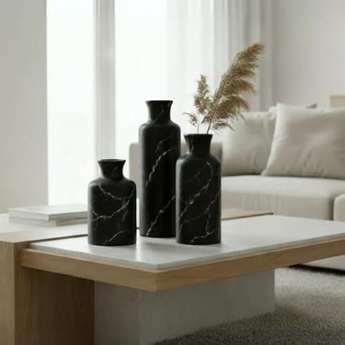 Creative Scents Black Marble Look 3pc Vase Set – Boho Vases for Decor, Modern Vases for Holding Pampas Grass, Dried/Fresh Flowers, Vases for Living Room - Kitchen, Bedroom, Office, Shelf Decor thumbnail 5