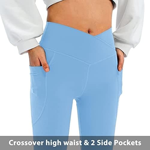 DLOODA Women's Flare Leggings with Pockets-Crossover High Waisted Bootcut Yoga Pants-Tummy Control Bell Bottom Leggings thumbnail 3