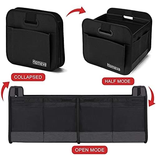 Homeve Car Trunk Organizer, Car Storage, Reinforced Handles, Collapsible Multi-Compartment Car Organizers, Foldable and Waterproof, 600D Oxford Polyester, Suitable for Any Car, SUV, Mini-Van, Black thumbnail 2